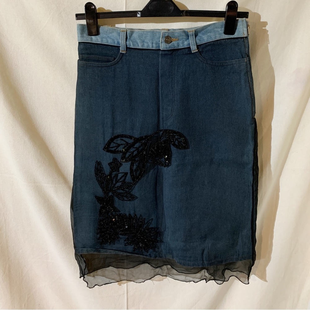 Stella forest // Black overlay denim midi skirt size 38